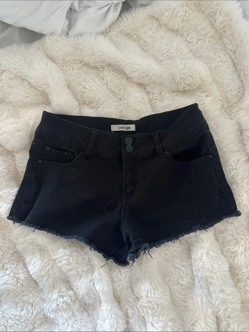 Refuge Black Low Waisted Denim Shorts
